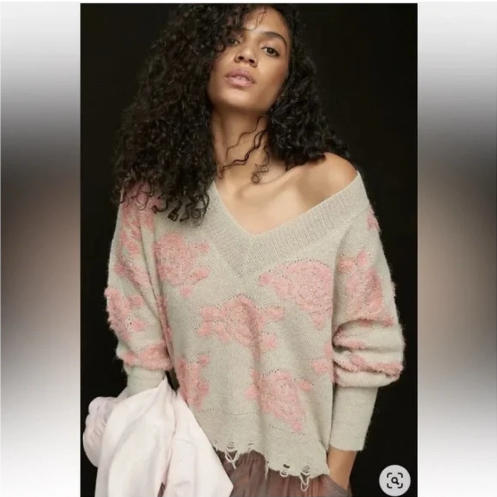 Anthropologie Luclia Distressed Pullover Sweater Size S